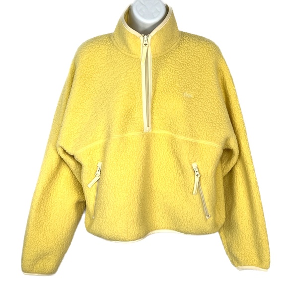 TNA Teddy Cropped Jacket Fuzzy Sherpa Fleece Cozy Yellow Size S 1/4 Zip - Picture 1 of 7